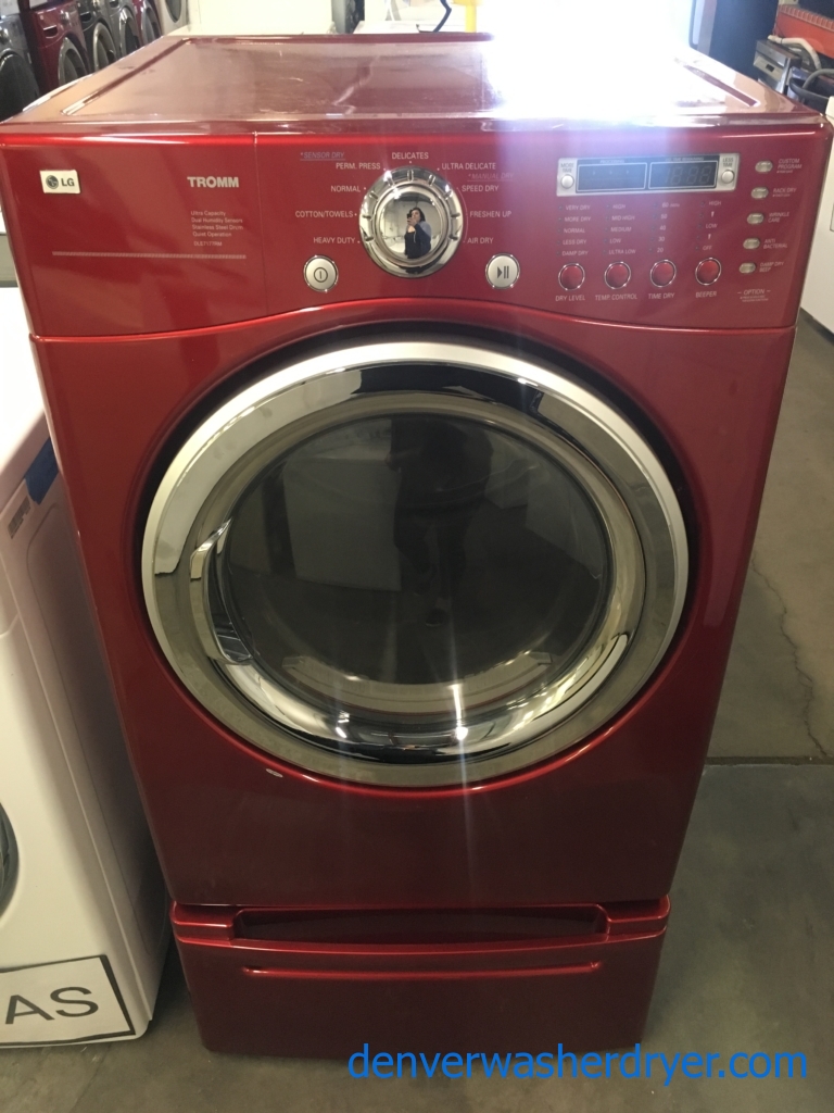 Nice LG Front-Load TROMM Dryer, Cherry Red, Sensor Dry, Capacity 7.3 Cu.Ft., Anti-Bacterial, Wrinkle Care Option, Quality Refurbished, 1-Year Warranty!