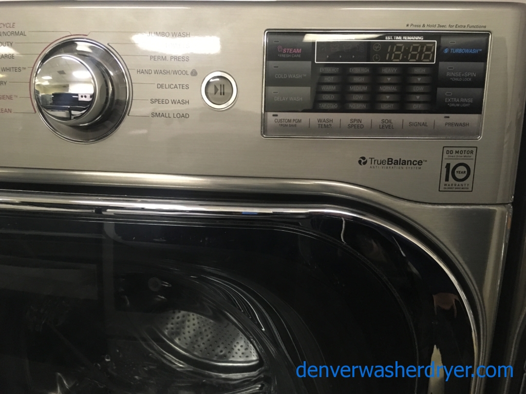 LG Steam Front-Load Washer, Graphite Steel, HE, Sanitary and Allergiene Cycles, Capacity 5.1 Cu.Ft., Quality Refurbished, 1-Year Warranty!