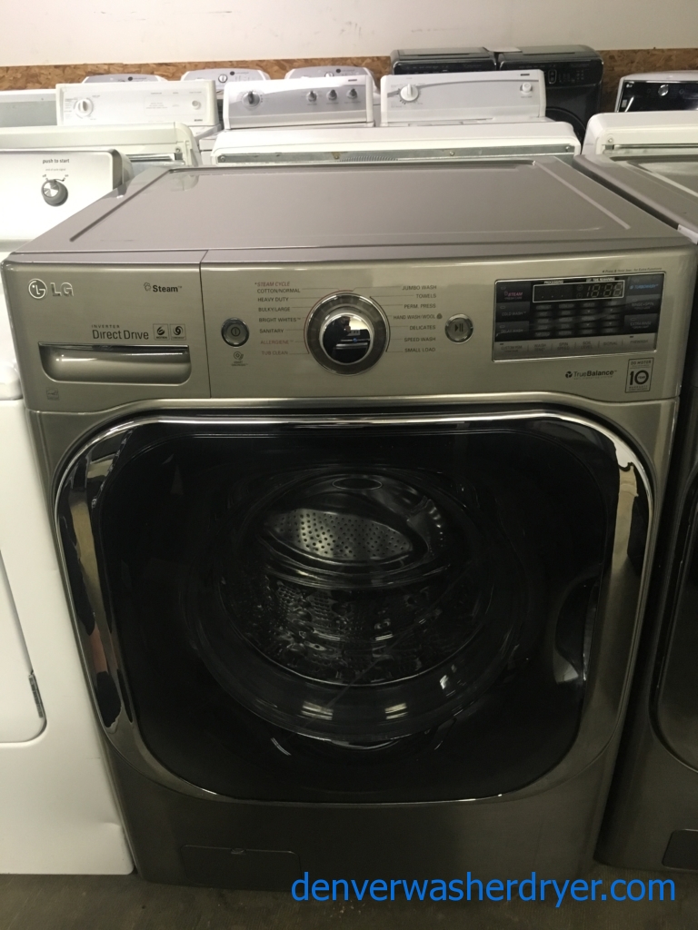 LG Steam Front-Load Washer, Graphite Steel, HE, Sanitary and Allergiene Cycles, Capacity 5.1 Cu.Ft., Quality Refurbished, 1-Year Warranty!