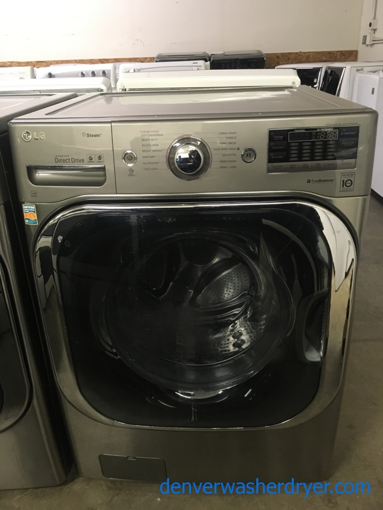 LG Front-Load Steam, Graphite Steel, 220V, HE, Sanitary and Allergiene Cycles, Stainless Drum, Quality Refurbished, 1-Year Warranty!