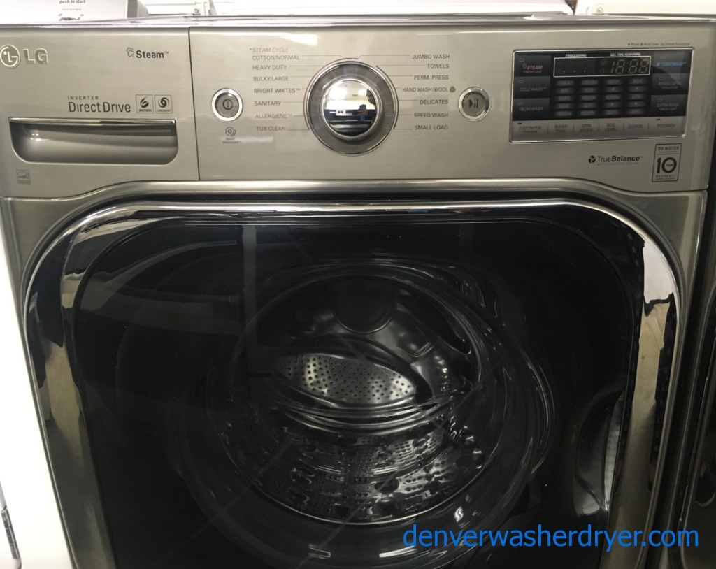 LG Steam Front-Load Washer, Graphite Steel, HE, Sanitary and Allergiene Cycles, Capacity 5.1 Cu.Ft., Quality Refurbished, 1-Year Warranty!