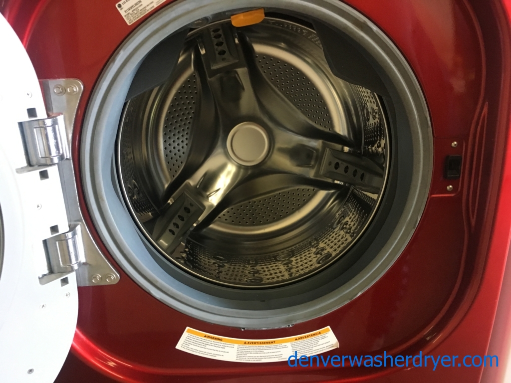 LG Cherry Red Front-Load Washer, Steam, HE, Capacity 4.5 Cu.Ft., Sanitary and Allergiene Cycles, w/Pedestals, Quality Refurbished, 1-Year Warranty!