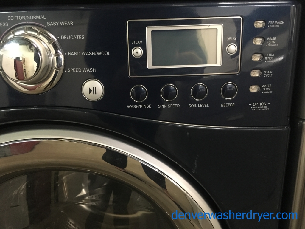 LG TROMM Front-Load Set, Midnight Blue, HE, Sanitary Cycle, Steam Option, 220V, Wrinkle Care, Quality Refurbished, 1-Year Warranty!