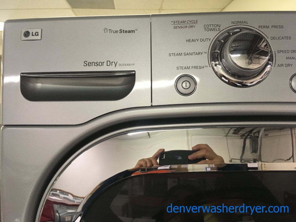 Beautiful LG Front-Load Set, Pure Silver, HE, Steam, Sanitary and Allergiene Cycles, 220V, Wrinkle Care, Quality Refurbished, 1-Year Warranty!