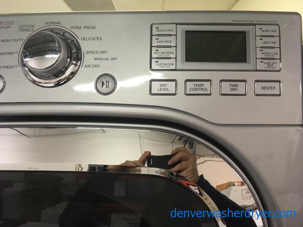 Beautiful LG Front-Load Set, Pure Silver, HE, Steam, Sanitary and Allergiene Cycles, 220V, Wrinkle Care, Quality Refurbished, 1-Year Warranty!