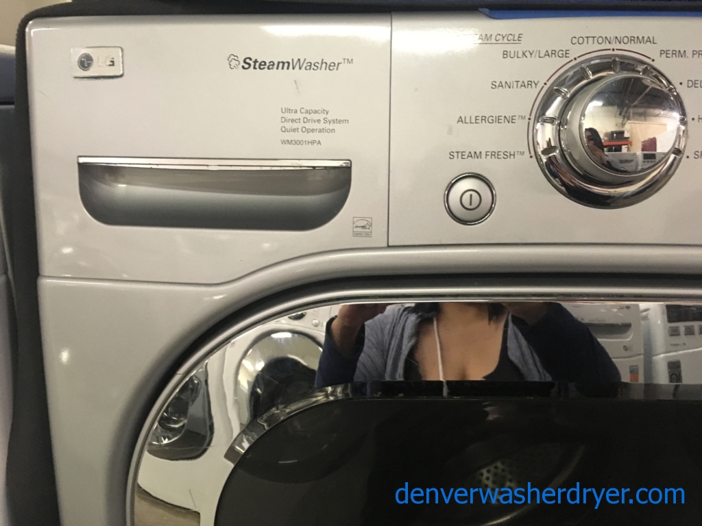 Beautiful LG Front-Load Set, Pure Silver, HE, Steam, Sanitary and Allergiene Cycles, 220V, Wrinkle Care, Quality Refurbished, 1-Year Warranty!