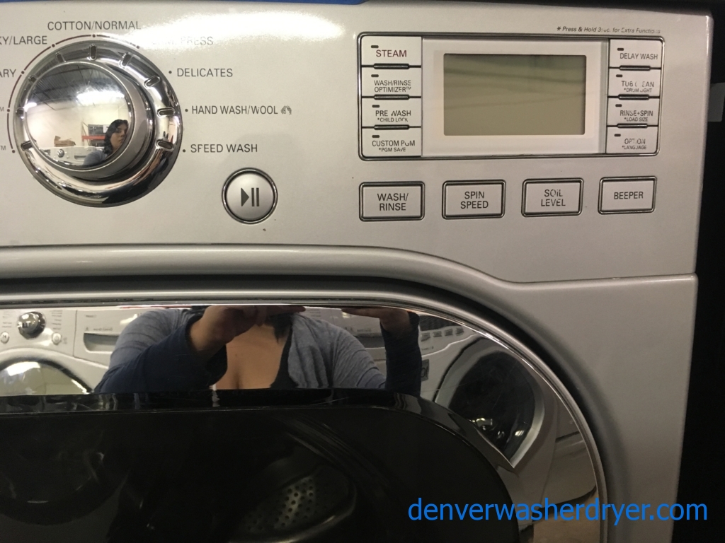 Beautiful LG Front-Load Set, Pure Silver, HE, Steam, Sanitary and Allergiene Cycles, 220V, Wrinkle Care, Quality Refurbished, 1-Year Warranty!