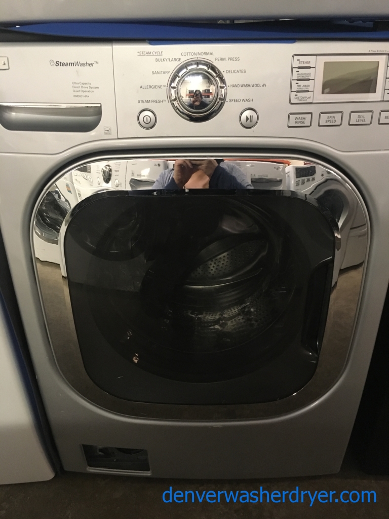 Beautiful LG Front-Load Set, Pure Silver, HE, Steam, Sanitary and Allergiene Cycles, 220V, Wrinkle Care, Quality Refurbished, 1-Year Warranty!