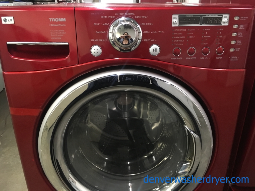 Lovely LG TROMM Steam Washer, Front-Load, HE, Cherry Red, Sanitary Cycle, Capacity 4.0 Cu.Ft., Quality Refurbished