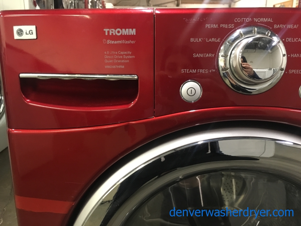 Lovely LG TROMM Steam Washer, Front-Load, HE, Cherry Red, Sanitary Cycle, Capacity 4.0 Cu.Ft., Quality Refurbished