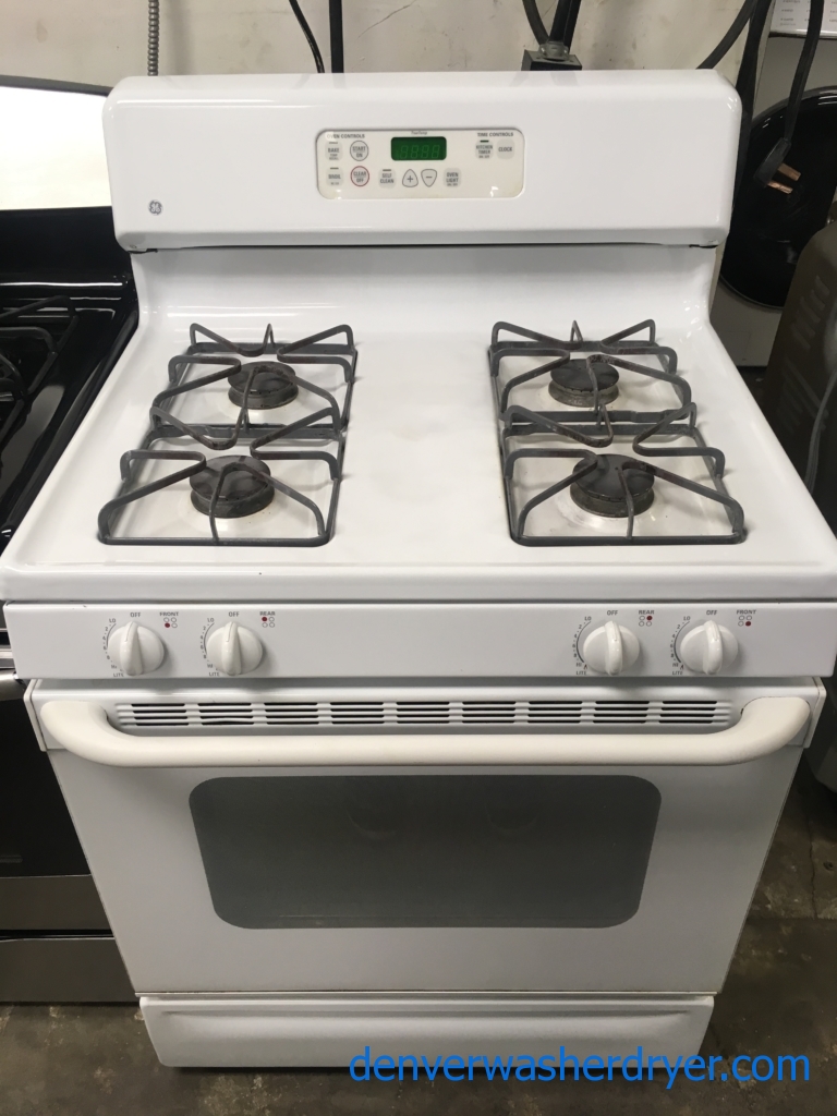 Great GE GAS Range, White, Self Clean Feature, 4 Burners, Quality Refurbished, 1-Year Warranty!