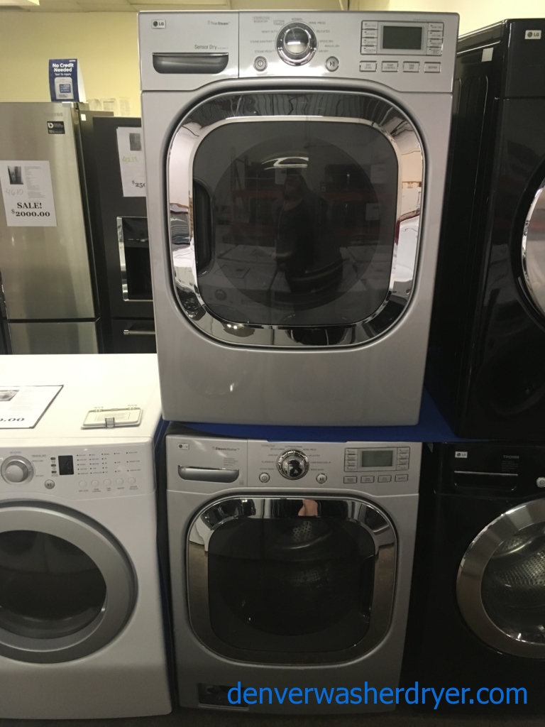 Beautiful LG Front-Load Set, Pure Silver, HE, Steam, Sanitary and Allergiene Cycles, 220V, Wrinkle Care, Quality Refurbished, 1-Year Warranty!