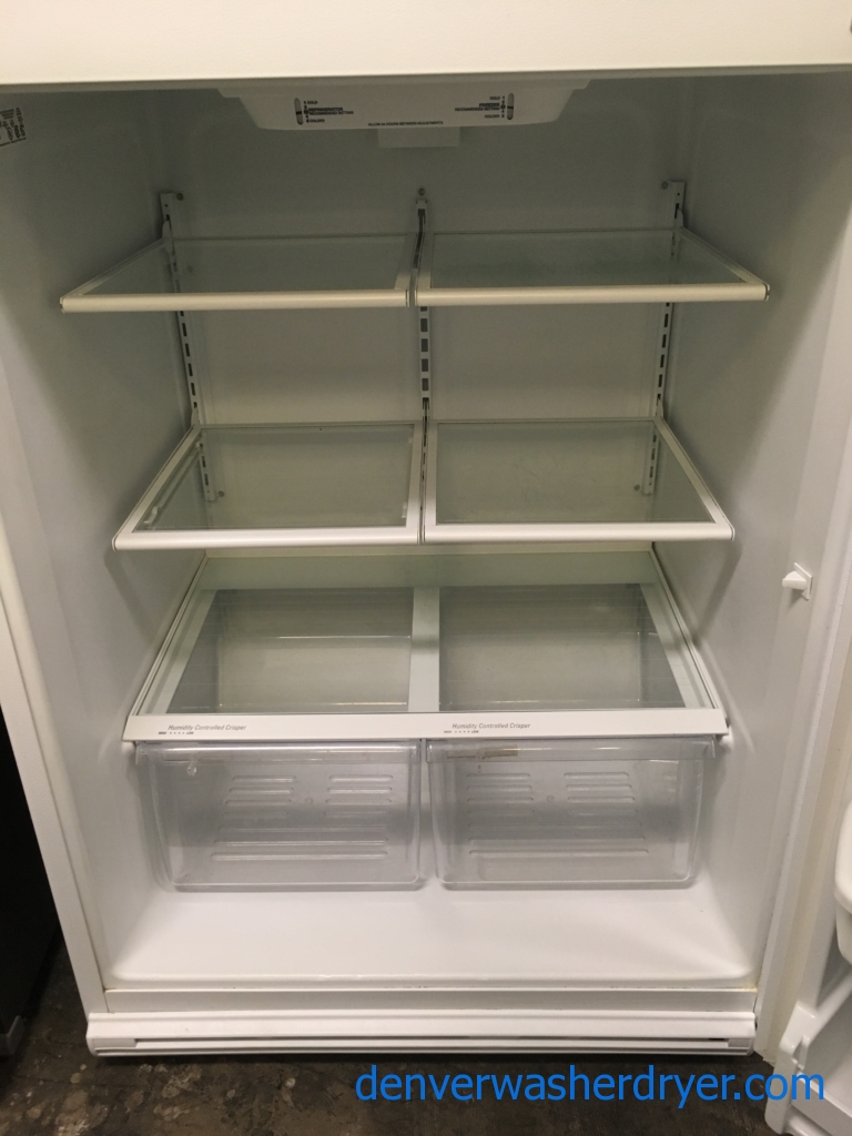 Nice Whirlpool Top-Mount Refrigerator, White Textured, Capacity 20.9 Cu.Ft., Humidity Control Crispers, Quality Refurbished, 1-Year Warranty!