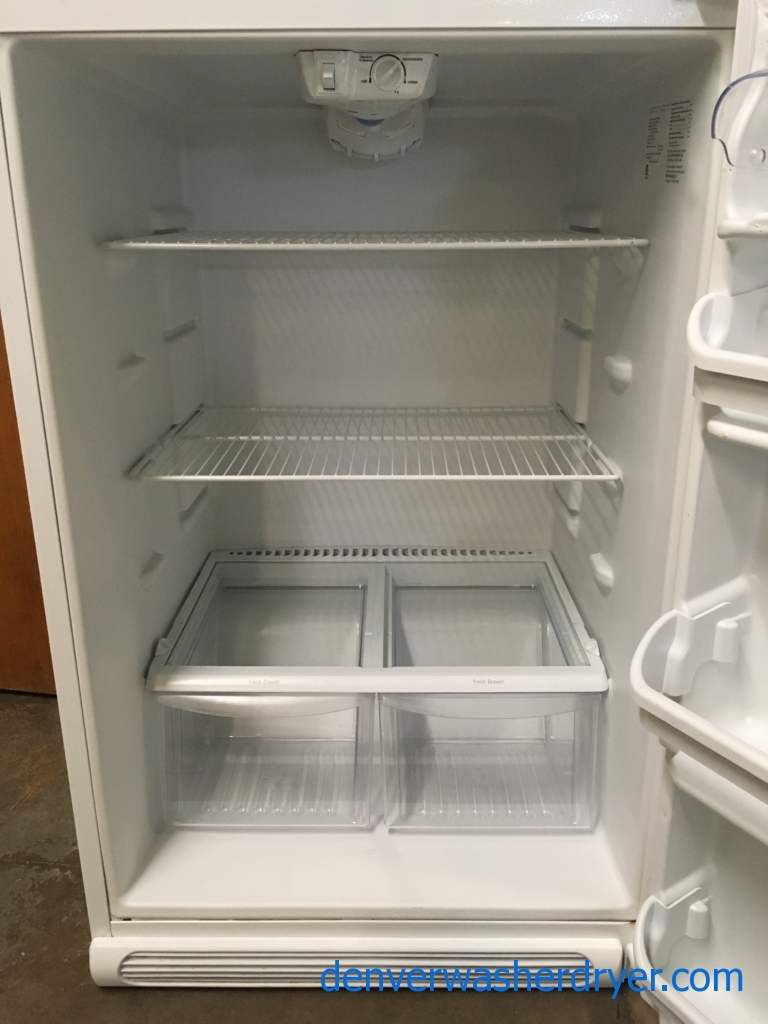 Beautiful Frigidaire Refrigerator, Top-Mount, Free-Standing, White Textured, Capacity 18.0 Cu.Ft., Quality Refurbished, 1-Year Parts Warranty!