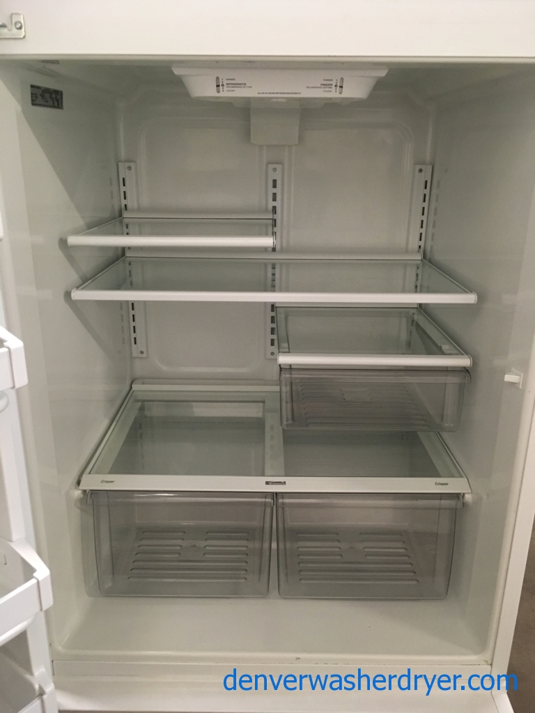 Lovely White Kenmore Refrigerator, Top-Mount, Capacity 20.0 Cu.Ft., Ice Maker, 33″ Wide, Quality Refurbished, 1-Year Warranty!
