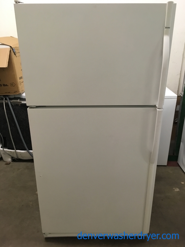 Lovely White Kenmore Refrigerator, Top-Mount, Capacity 20.0 Cu.Ft., Ice Maker, 33″ Wide, Quality Refurbished, 1-Year Warranty!