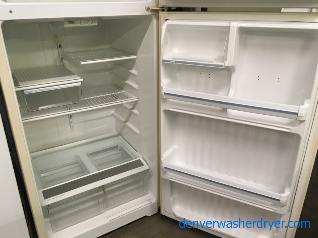 GE Bisque Refrigerator, Top-Mount, 18.0 Cu.Ft. Capacity, Wire Shelves, 28″ Wide, Quality Refurbished, 1-Year Warranty!