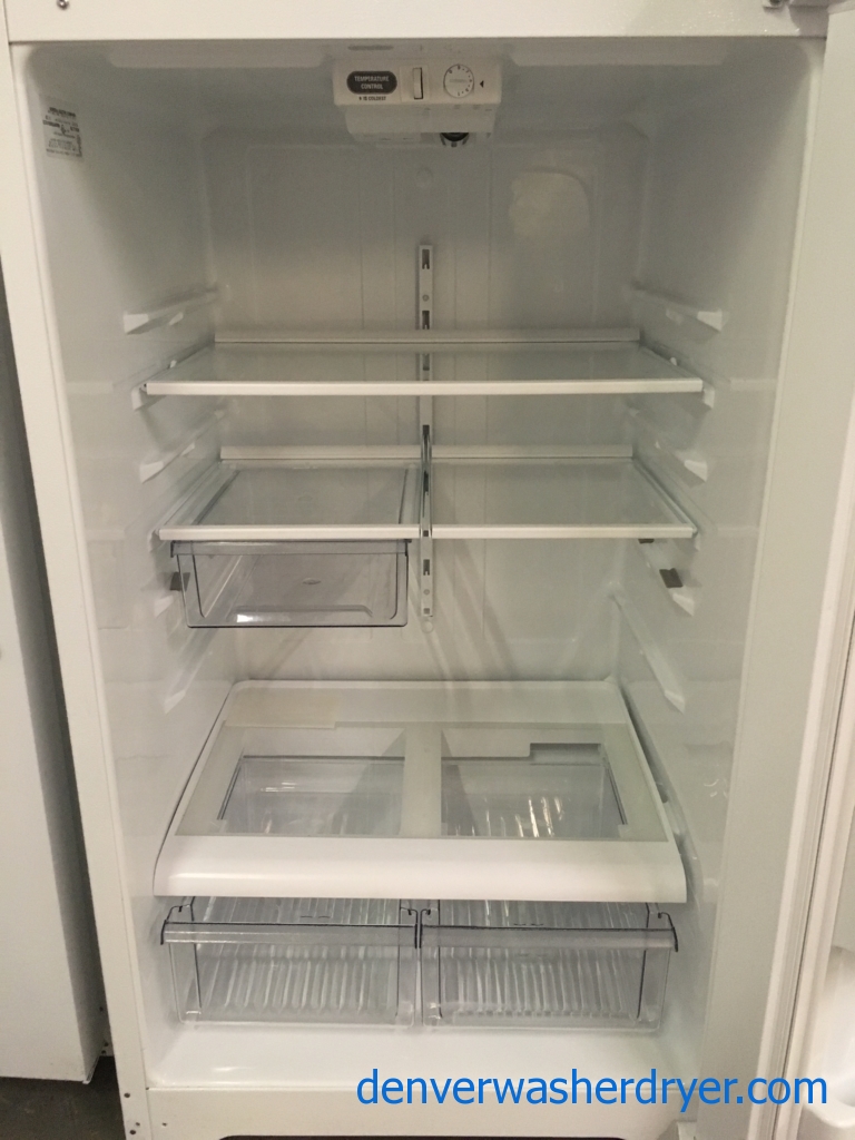 Beautiful GE Top-Mount Refrigerator, White, 18.0 Cu.Ft. Capacity, 28″ Wide, Glass Shelves, Quality Refurbished, 1-Year Warranty!