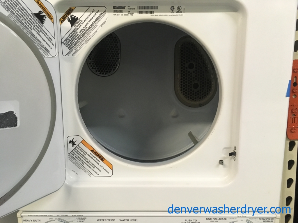 Kenmore Heavy-Duty Unitized Washer and Dryer, 220V, 24″ Wide, Agitator, 1.5 Cu.Ft. Capacity, Quality Refurbished, 1-Year Warranty!