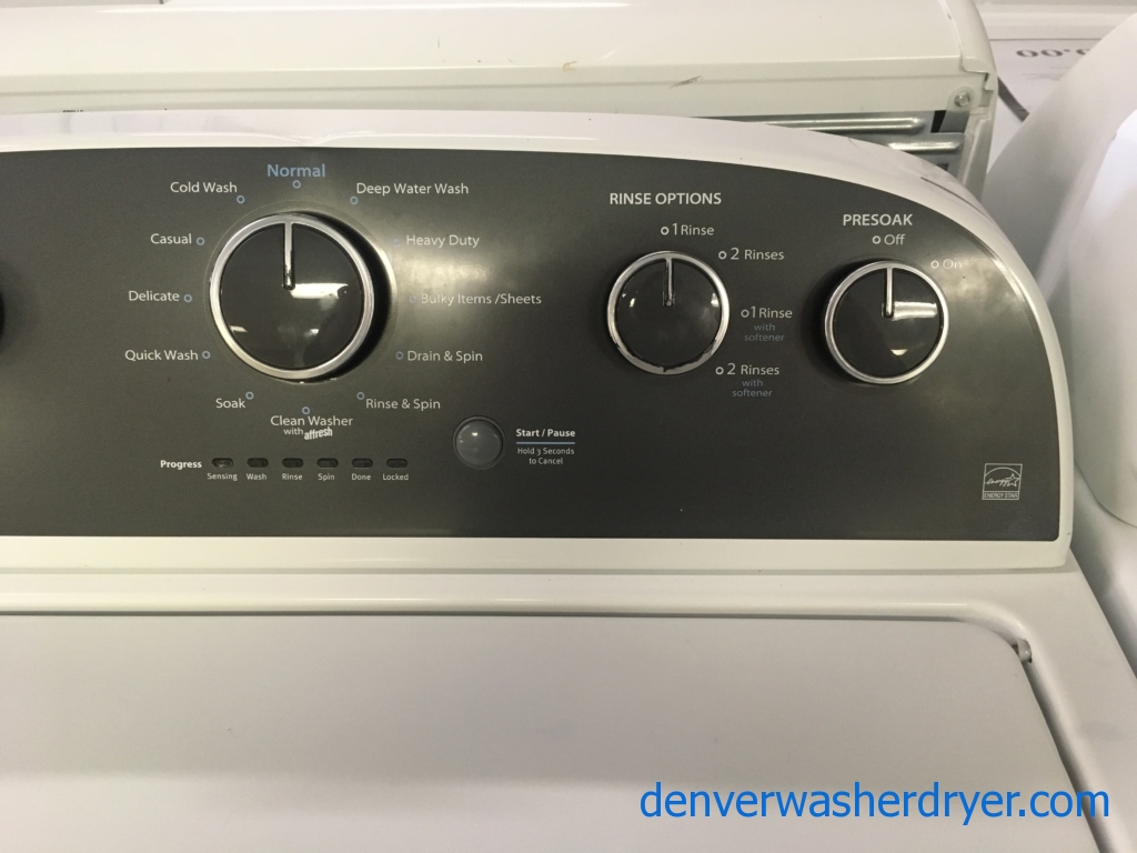 Newer Whirlpool Washer, Wash-Plate Style, Auto-Load Sensing, 3.8 Cu.Ft. Capacity, Extra-Rinse Option, Quality Refurbished, 1-Year Warranty!
