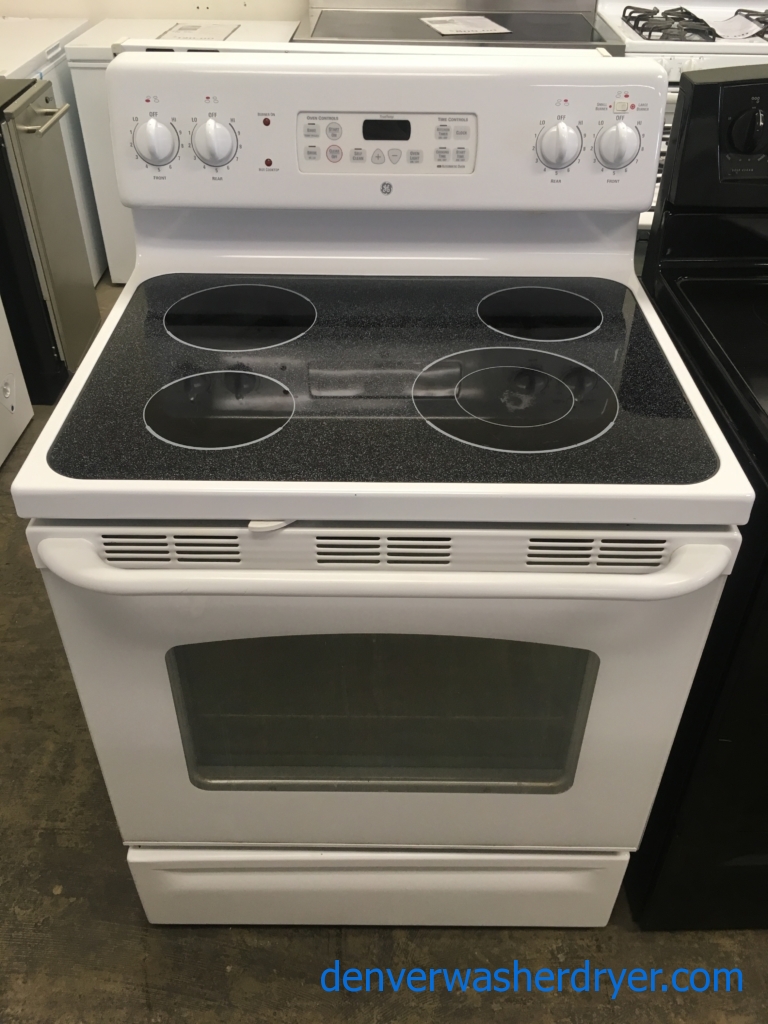 Large Images for White GE Range, Electric, GlassTop, 4 Burners, Self