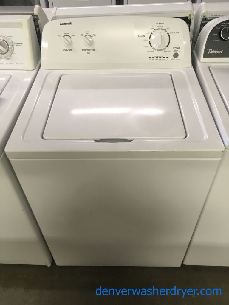 Newer Admiral Top- Load Washer, Agitator, 3.6 Cu.Ft. Capacity, Bleach Dispenser, 27″ Wide, Quality Refurbished, 1-Year Warranty!