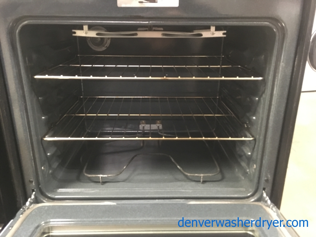 Newer GE Glass-Top Range, Stainless, 4 Burners, Dual Element, Automatic Oven, Storage Drawer, Self-Clean, Quality Refurbished, 30-Day Warranty