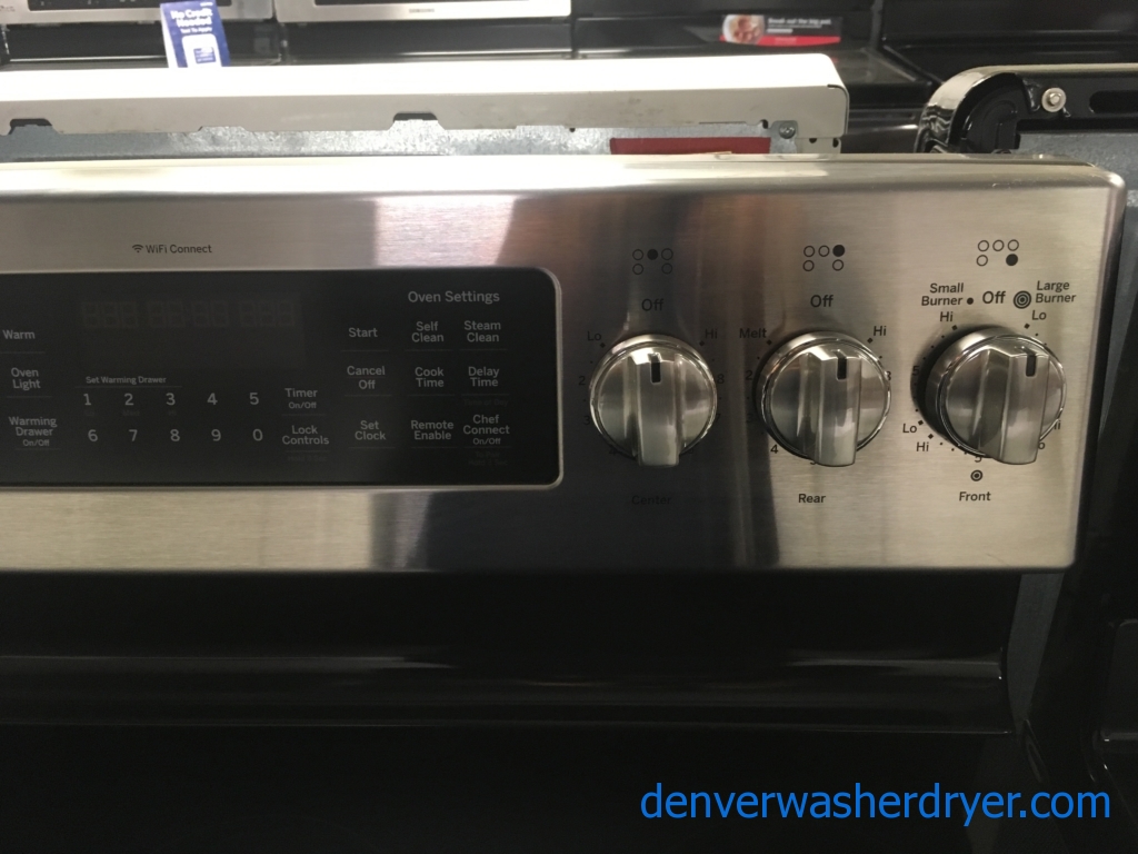 GE Stainless Range, Glass-Top, 5 Burners, Convection Oven, Self and Steam Clean, 5.3 Cu.Ft. Capacity, Quality Refurbished, 1-Year Warranty!