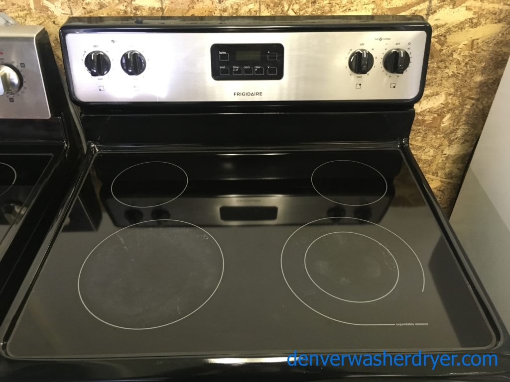 Stainless Frigidaire Range, Electric, Glass-Top, 4 Burners, 30″ Wide, Storage Drawer, Quality Refurbished, 1-Year Warranty!