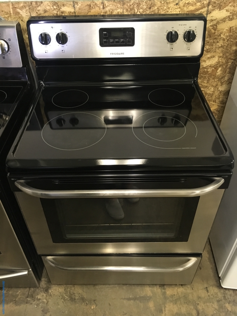 Stainless Frigidaire Range, Electric, Glass-Top, 4 Burners, 30″ Wide, Storage Drawer, Quality Refurbished, 1-Year Warranty!