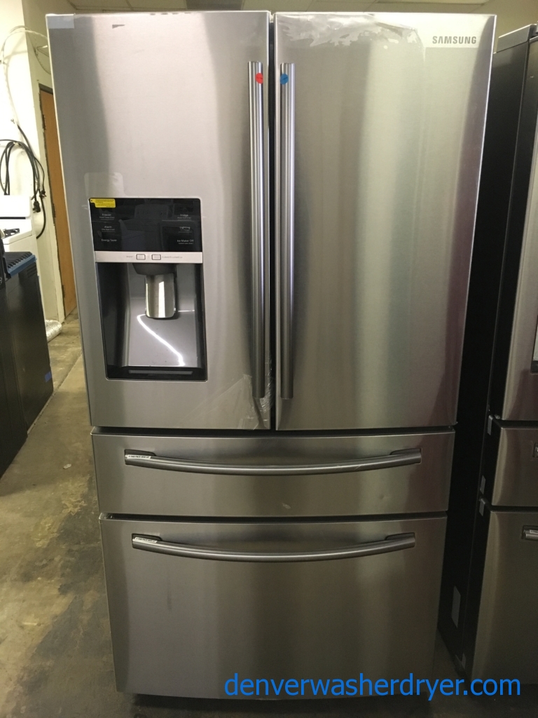 NEW! Stainless Samsung French-Door Refrigerator, 4-Door Flex, 36″ Wide, 25 Cu Ft, 1-Year Warranty
