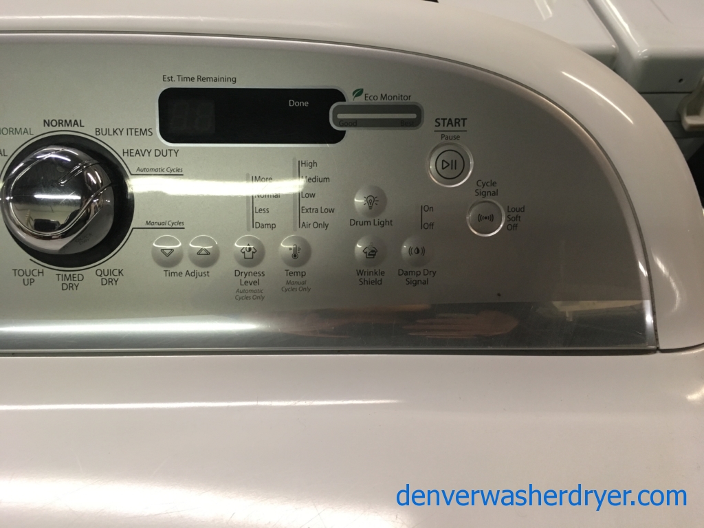 Great Whirlpool Cabrio Set, White, HE, 220V, Wash-Plate Style, Wrinkle Shield Option, Energy-Star Rated, Quality Refurbished, 1-Year Warranty!