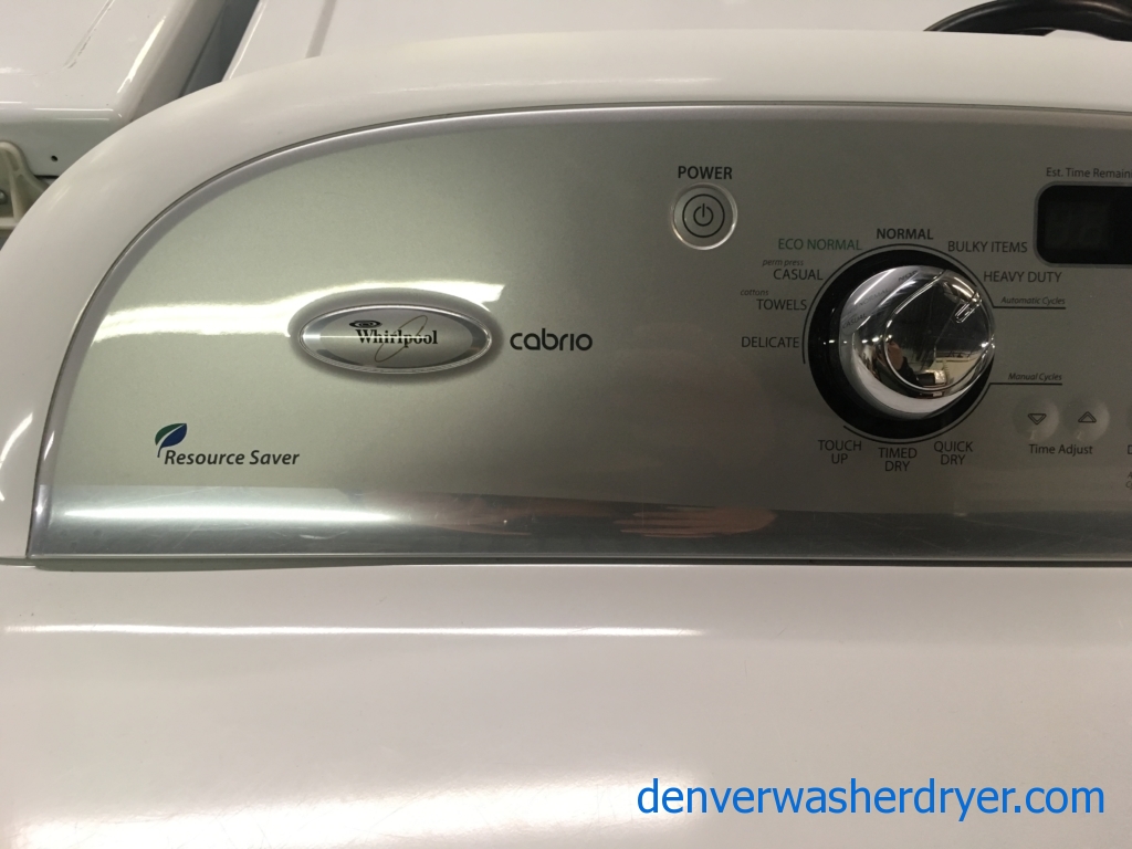 Great Whirlpool Cabrio Set, White, HE, 220V, Wash-Plate Style, Wrinkle Shield Option, Energy-Star Rated, Quality Refurbished, 1-Year Warranty!