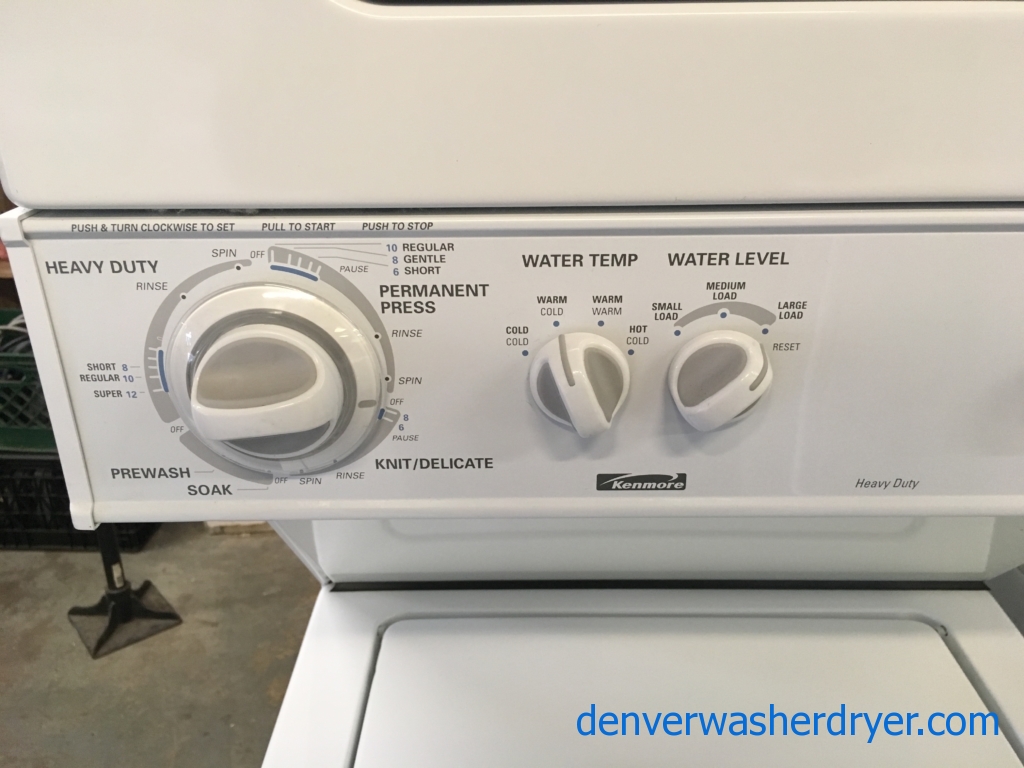 Kenmore Laundry Center, 24″ Wide, Agitator, Heavy-Duty, Washer 1.5 Cu.Ft. Capacity, Dryer 3.4 Cu.Ft. Capacity, Quality Refurbished, 1-Year Warranty Just On Parts