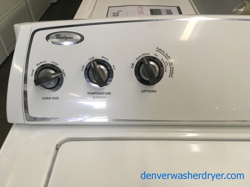 Whirlpool Washer and Dryer Set, Electric, Wrinkle Shield Option, 29″ Wide, Agitator, 3.4 Cu.Ft. Capacity, Quality Refurbished, 1-Year Warranty!