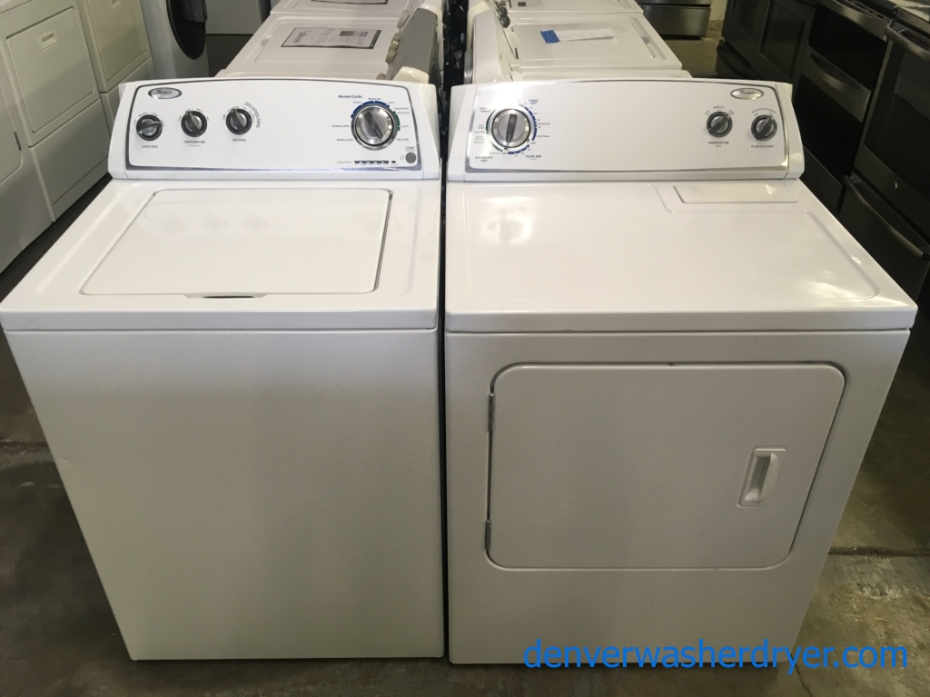 Whirlpool Washer and Dryer Set, Electric, Wrinkle Shield Option, 29″ Wide, Agitator, 3.4 Cu.Ft. Capacity, Quality Refurbished, 1-Year Warranty!