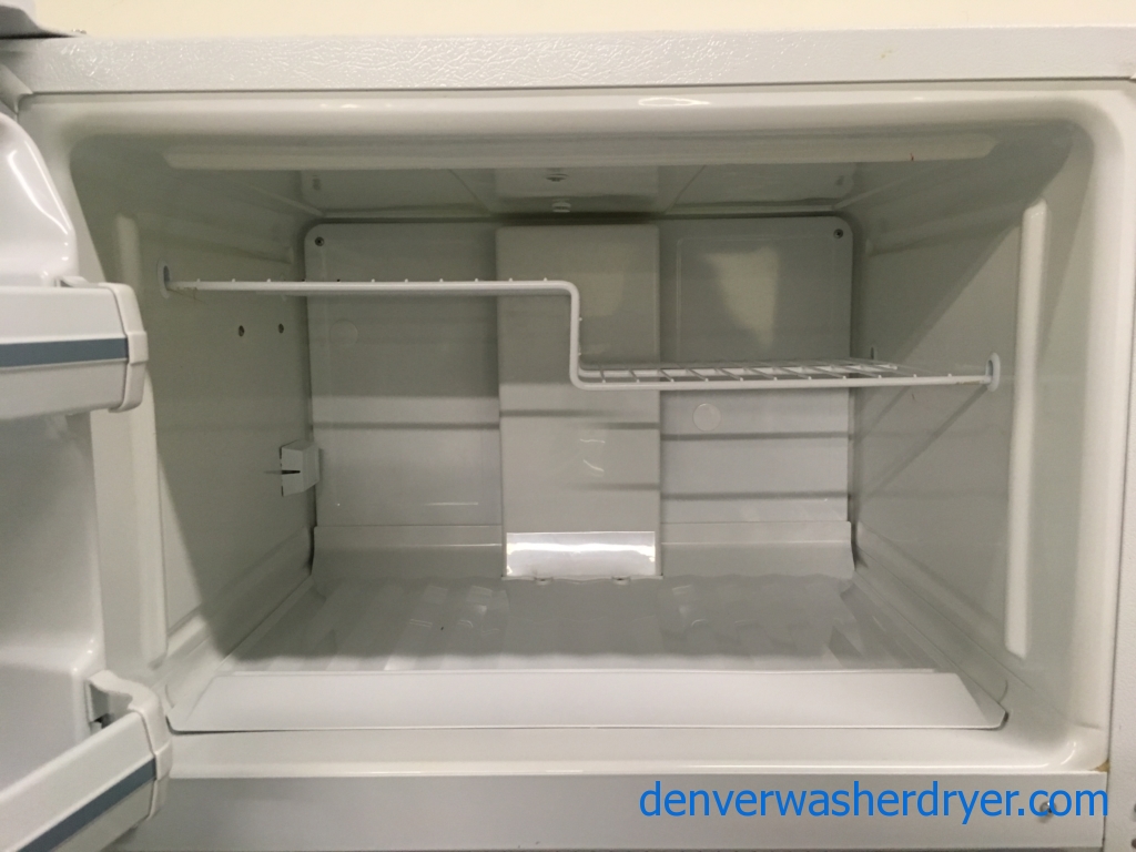 GE Top-Mount Refrigerator, Textured White, 16.0 Cu.Ft. Capacity, Humidity Control Crispers, Quality Refrubished, 30- Day Warranty