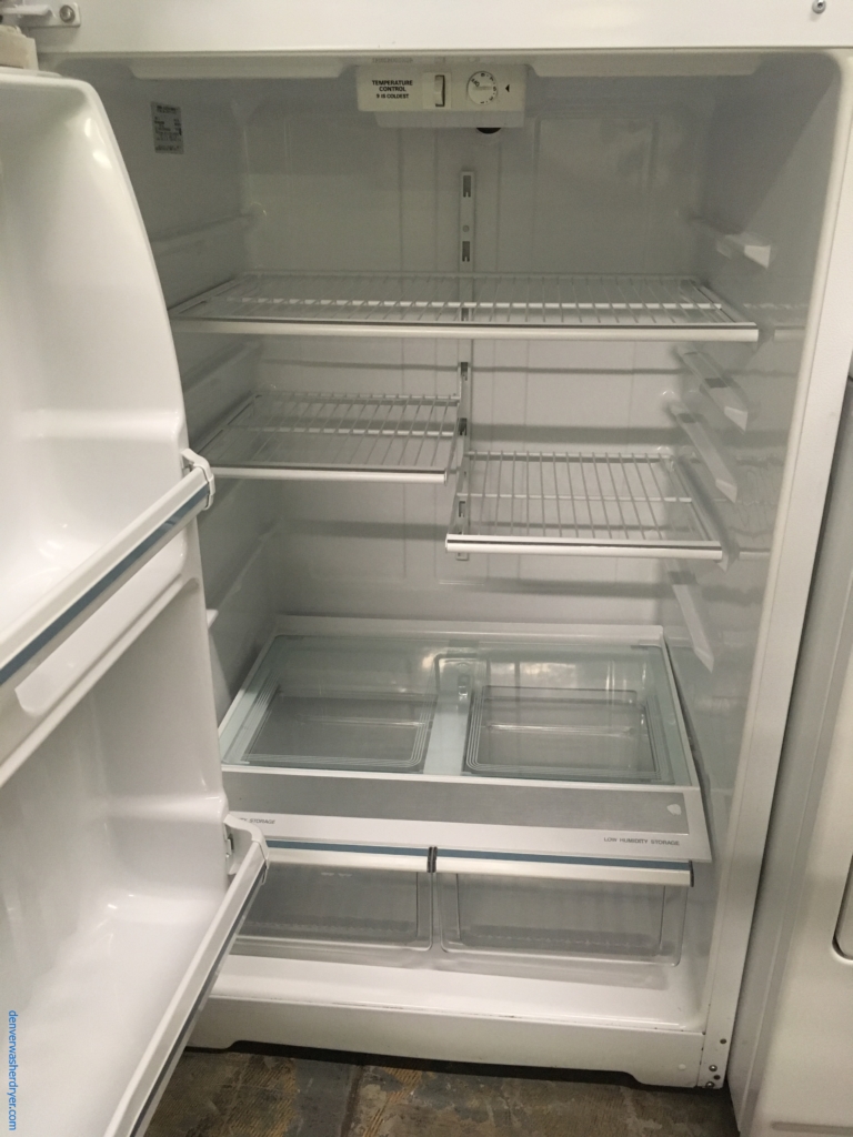 GE Top-Mount Refrigerator, Textured White, 16.0 Cu.Ft. Capacity, Humidity Control Crispers, Quality Refrubished, 30- Day Warranty