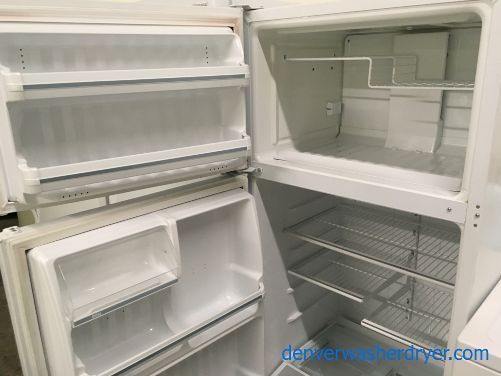 GE Top-Mount Refrigerator, Textured White, 16.0 Cu.Ft. Capacity, Humidity Control Crispers, Quality Refrubished, 30- Day Warranty