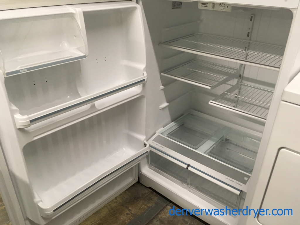 GE Top-Mount Refrigerator, Textured White, 16.0 Cu.Ft. Capacity, Humidity Control Crispers, Quality Refrubished, 30- Day Warranty