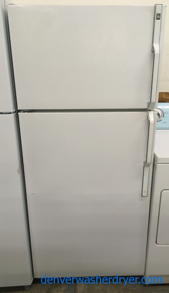 GE Top-Mount Refrigerator, Textured White, 16.0 Cu.Ft. Capacity, Humidity Control Crispers, Quality Refrubished, 30- Day Warranty