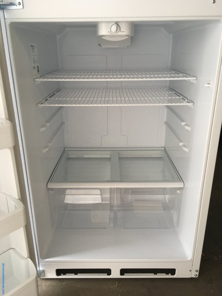 Lightly Used Haier Top-Mount Refrigerator, White Textured, 18.1 Cu.Ft. Capacity, 30″ Wide, Quality Refrubished, 1-Year Warranty!
