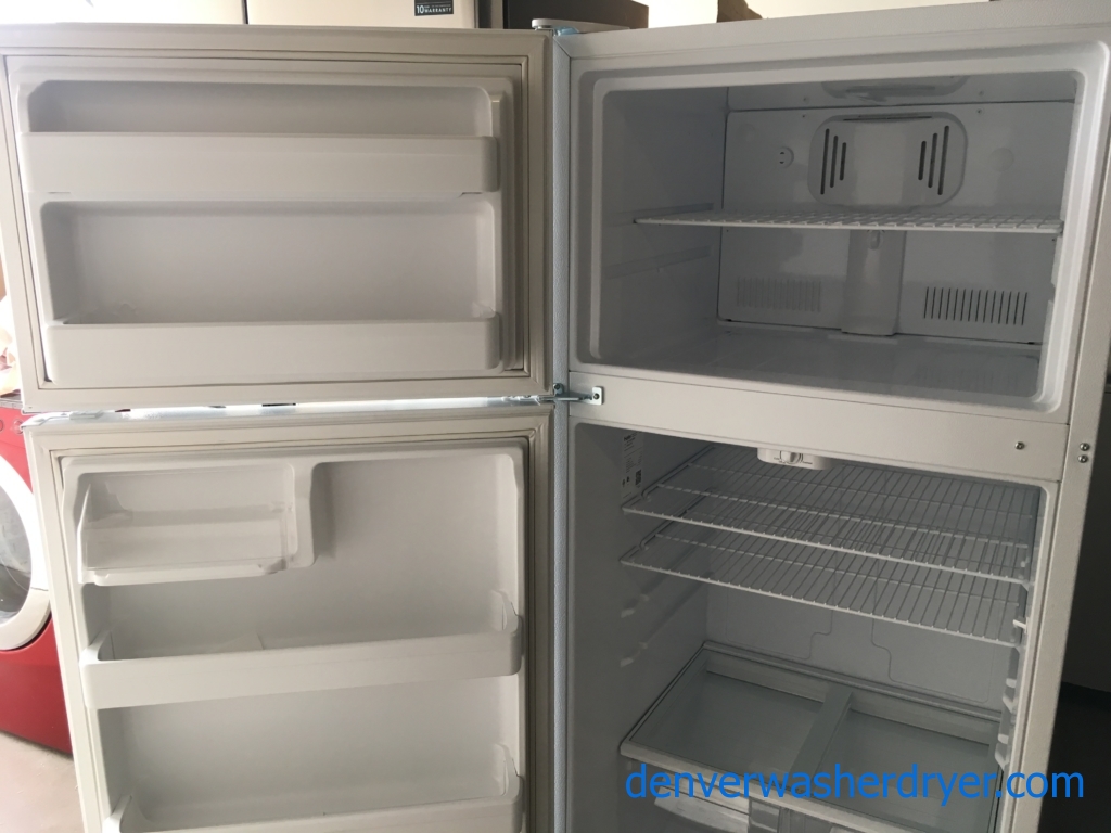 Lightly Used Haier Top-Mount Refrigerator, White Textured, 18.1 Cu.Ft. Capacity, 30″ Wide, Quality Refrubished, 1-Year Warranty!