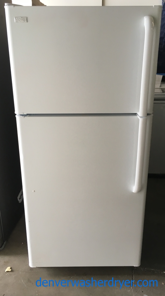 Lightly Used Haier Top-Mount Refrigerator, White Textured, 18.1 Cu.Ft. Capacity, 30″ Wide, Quality Refrubished, 1-Year Warranty!