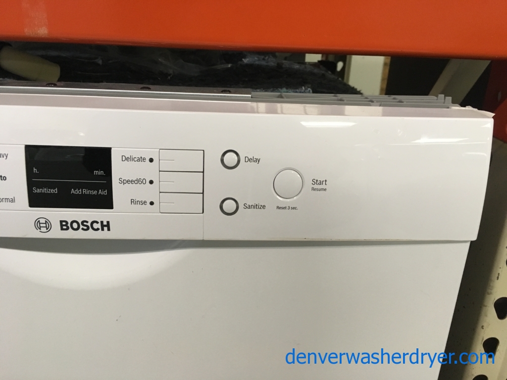 DUPE BOSCH 100 Series Dishwasher, White, Built-In, Tall Stainless Tub, 2 Racks, Sanitize Option, Energy-Star Rated, Quality Refurbished, 1-Year Warranty!