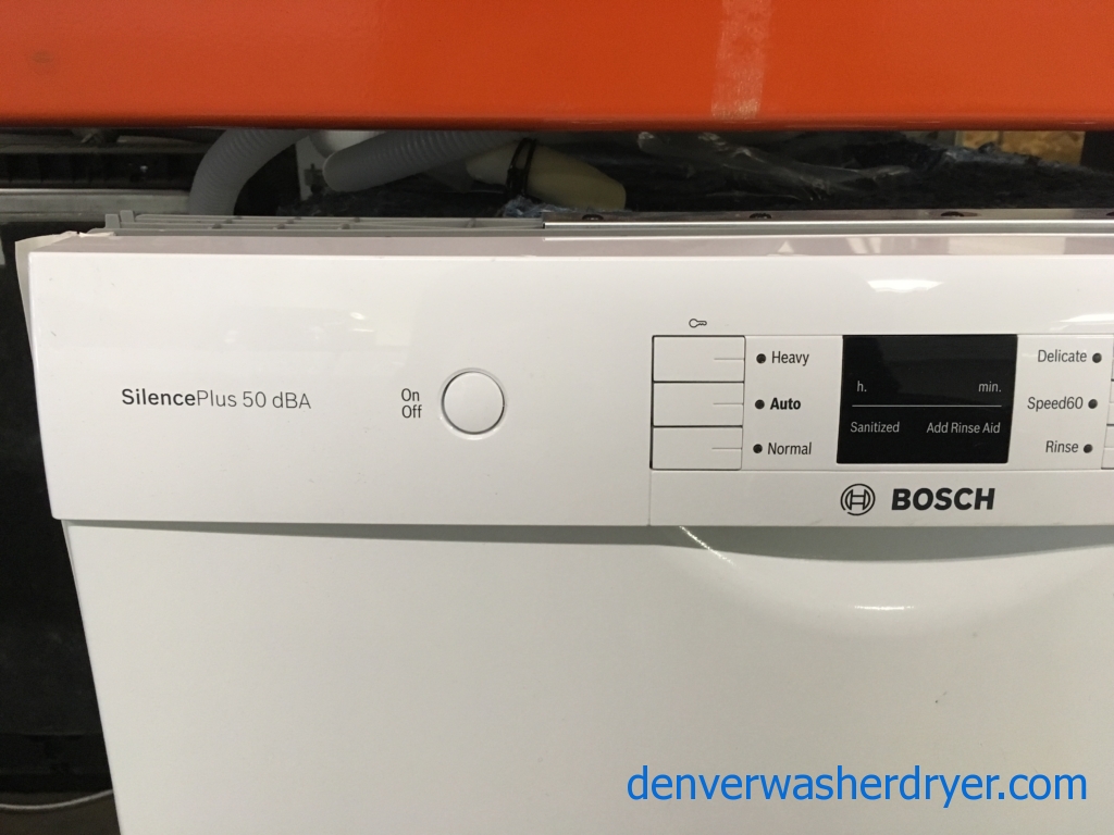 DUPE BOSCH 100 Series Dishwasher, White, Built-In, Tall Stainless Tub, 2 Racks, Sanitize Option, Energy-Star Rated, Quality Refurbished, 1-Year Warranty!