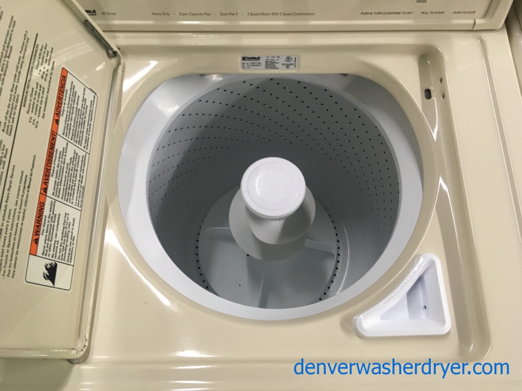 Heavy-Duty Bisque Kenmore 90 Series Washer, Agitator, 3.8 Cu.Ft. Capacity, 27″ Wide, Bleach Dispenser, Quality Refurbished, 1-Year Warranty!