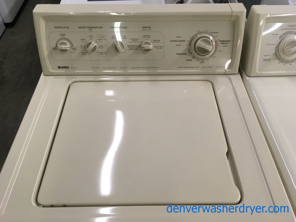 Heavy-Duty Bisque Kenmore 90 Series Washer, Agitator, 3.8 Cu.Ft. Capacity, 27″ Wide, Bleach Dispenser, Quality Refurbished, 1-Year Warranty!