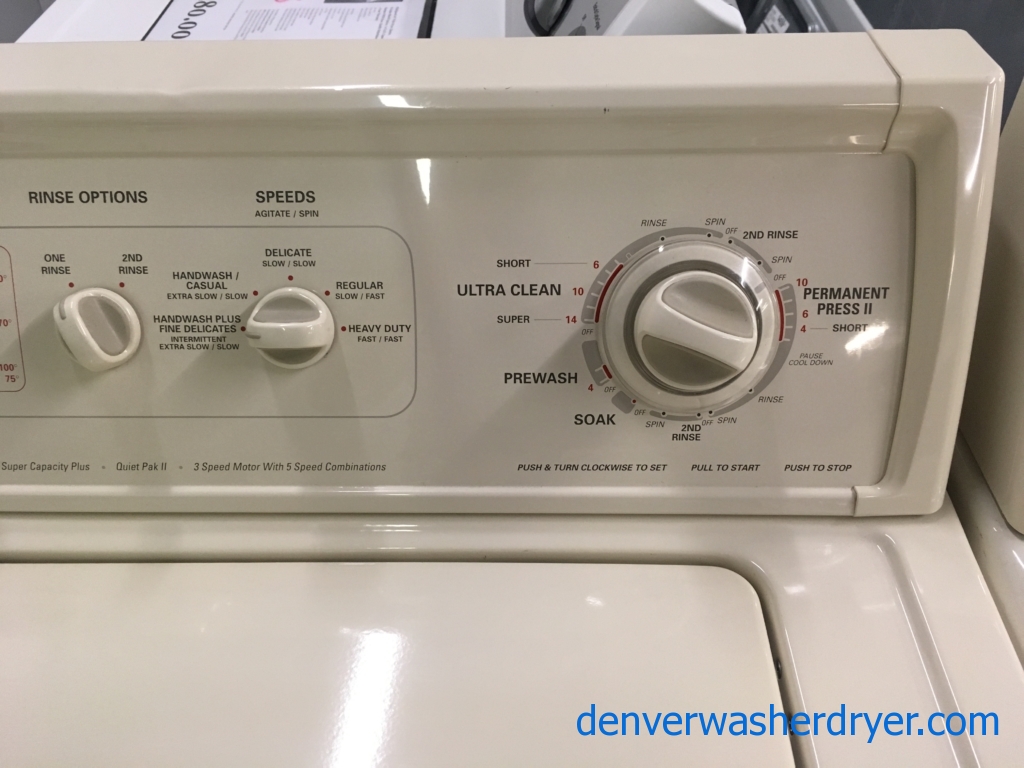 Heavy-Duty Bisque Kenmore 90 Series Washer, Agitator, 3.8 Cu.Ft. Capacity, 27″ Wide, Bleach Dispenser, Quality Refurbished, 1-Year Warranty!