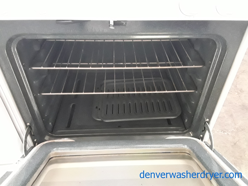 White GE Range, GAS, 4 Burners, Self-Cleaning, Storage Drawer, 30″ Wide, Quality Refurbished, 1-Year Warranty!